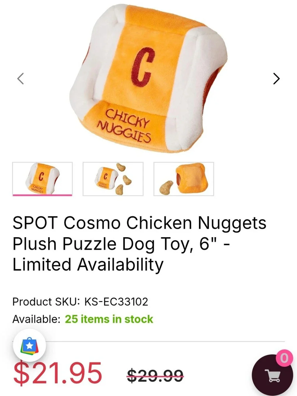 Cosmo Furbabies Chicky Nuggies Plush Dog Toy - Yellow & White